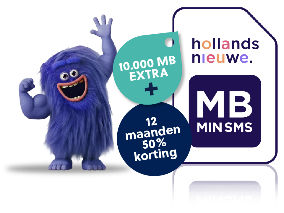 hollandsnieuwe sim only: 10.000 MB extra en 12 maanden 50% korting